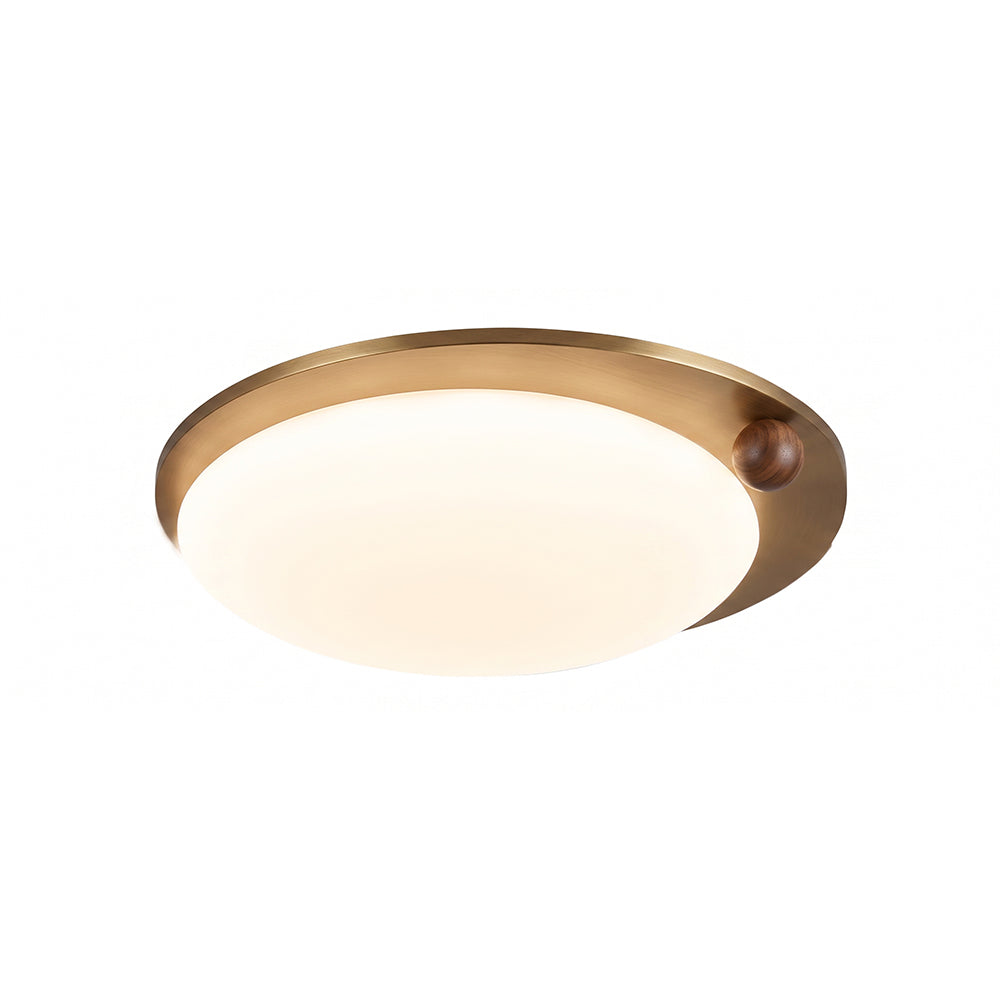 Plafonnier LED rond en bois clair et métal noir, design scandinave, idéal pour éclairage chaleureux.