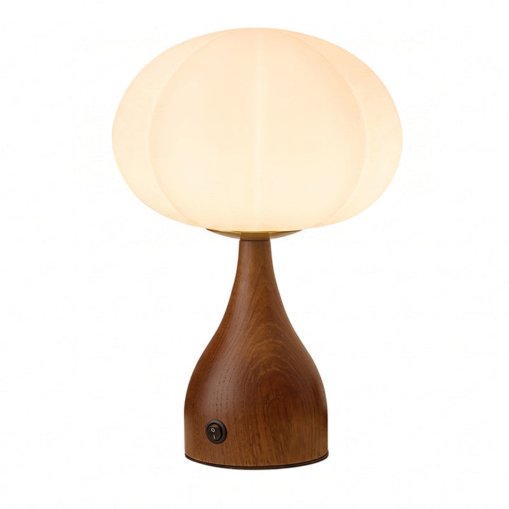 Lampe de chambre moderne: verre riffé, base en noyer, lumière douce, parfaite pour la lecture.