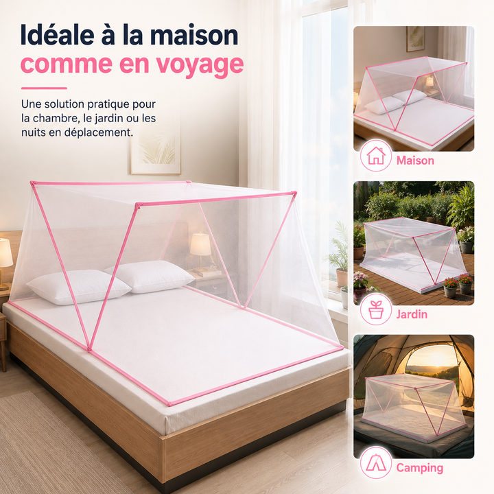 Dôme anti-moustiques pour le sommeil, tente pliable MosquiDome offrant une protection contre les insectes en voyage.