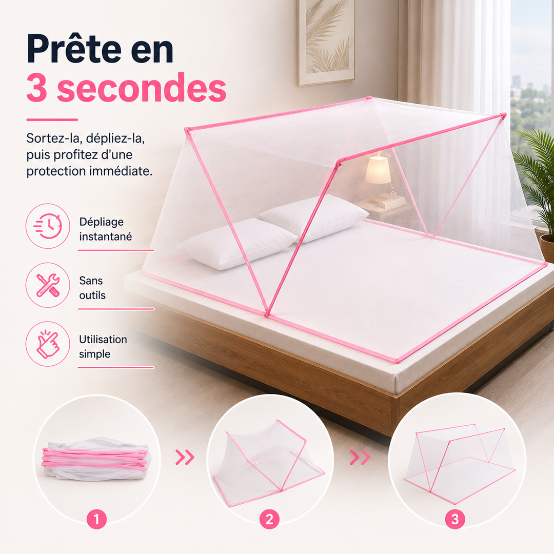Tente moustiquaire MosquiDome pliable pour enfants, protection intérieure et extérieure contre les insectes et piqûres.