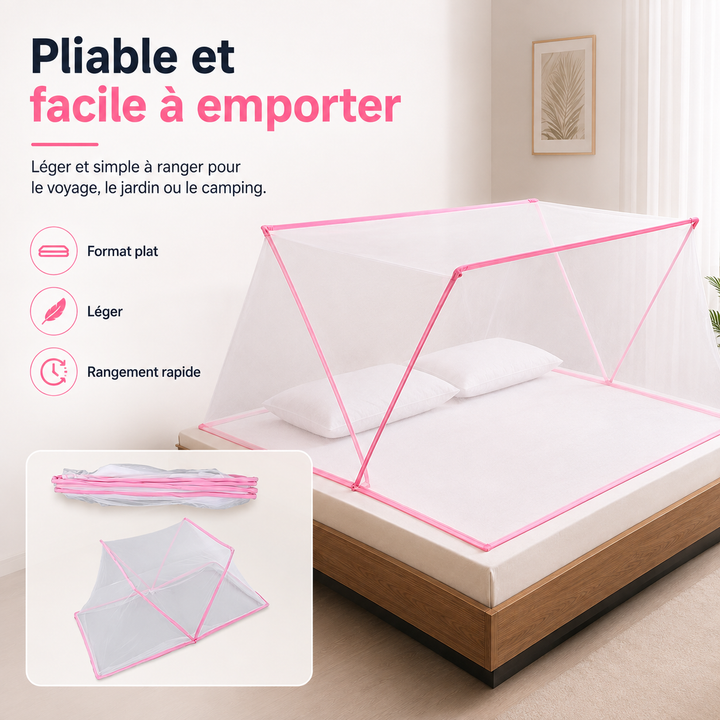 MosquiDome, tente moustiquaire pliable, protection polyvalente contre les insectes pour le sommeil en voyage et intérieur.