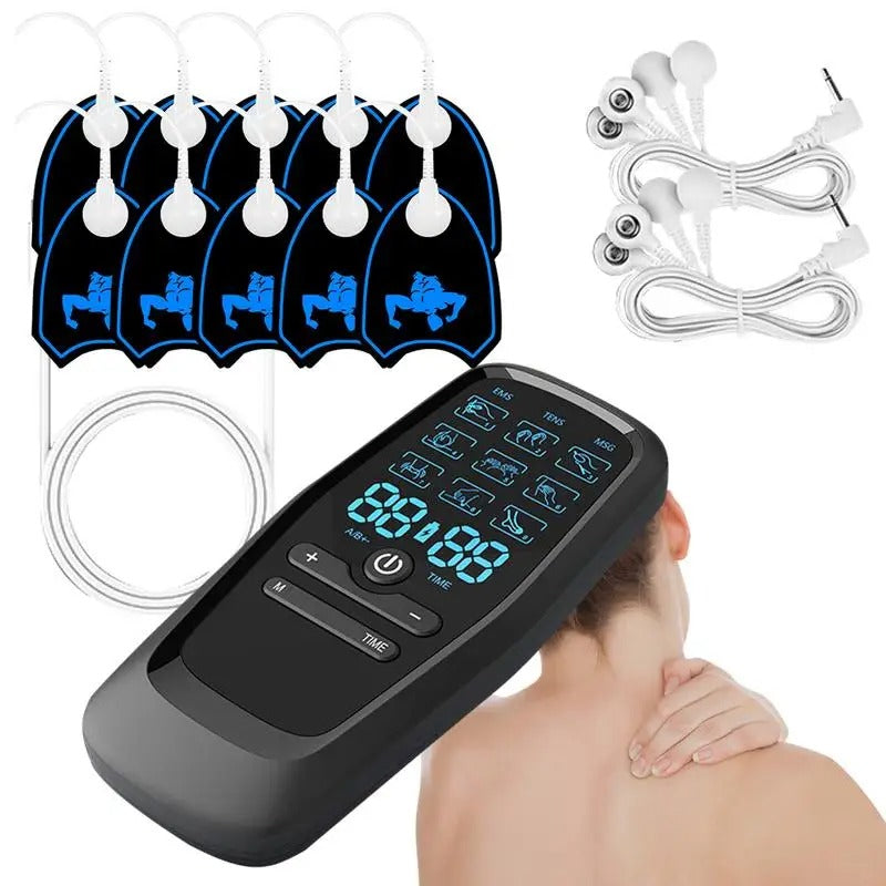 Appareil stimulateur musculaire TENS & EMS portable pour soulager douleurs cou, épaules, dos et relaxation.