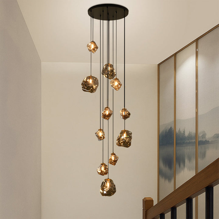 Chandelier suspendu d'escalier LED réglable, design nordique moderne, luminaire intérieur décoratif.