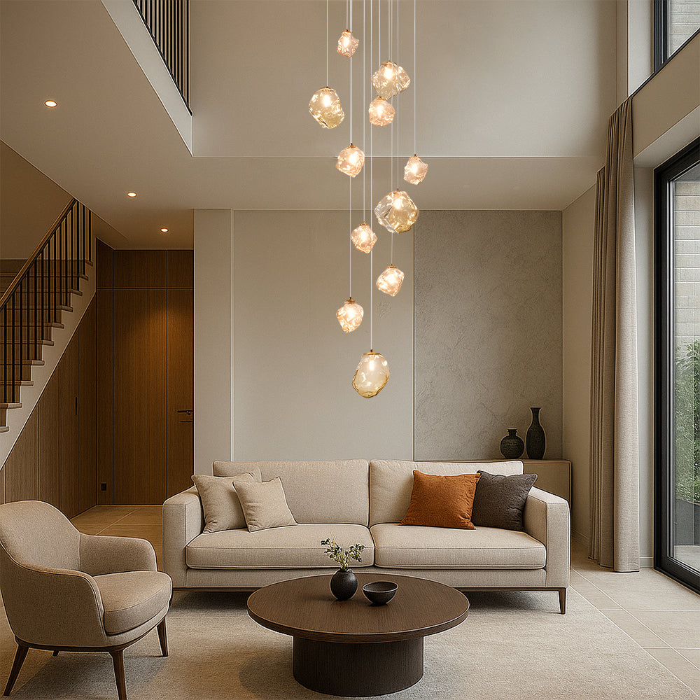 Luminaire suspendu contemporain pour villa, chandelier d'escalier LED design nordique, éclairage moderne.