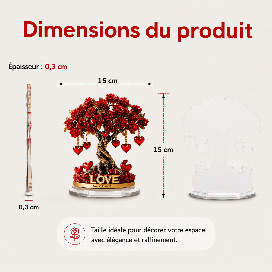 Décoration de table cœur cristal et roses, avec base dorée. Cadeau amour unique pour elle.