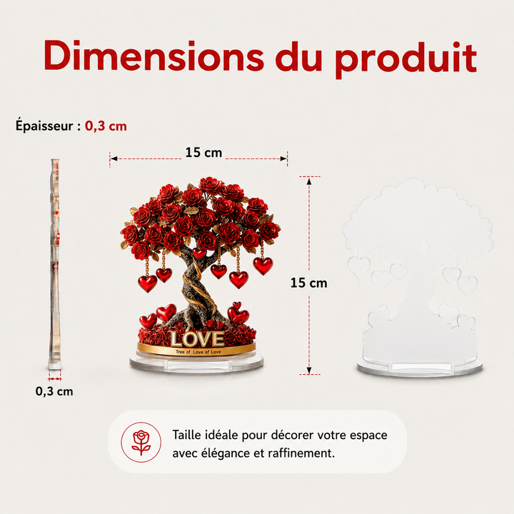 Décoration de table cœur cristal et roses, avec base dorée. Cadeau amour unique pour elle.