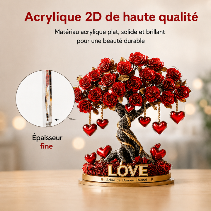 Rose éternelle en acrylique, arbre de roses cœur, idéal pour décoration romantique salon/chambre.