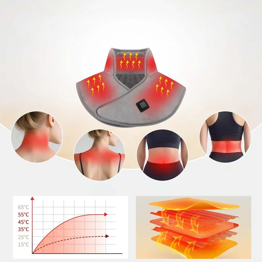 Coussin chauffant USB pour nuque et épaules, offre chaleur apaisante et relaxation profonde contre les tensions musculaires.