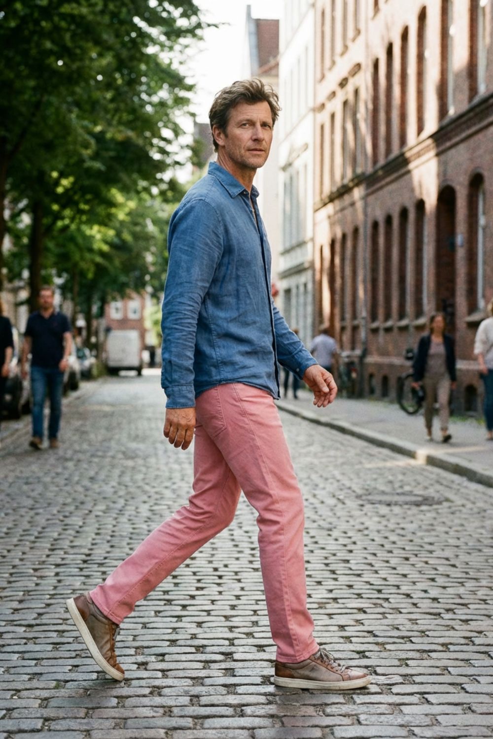 Chino homme moderne, coupe slim pour un confort quotidien et un style impeccable et polyvalent.