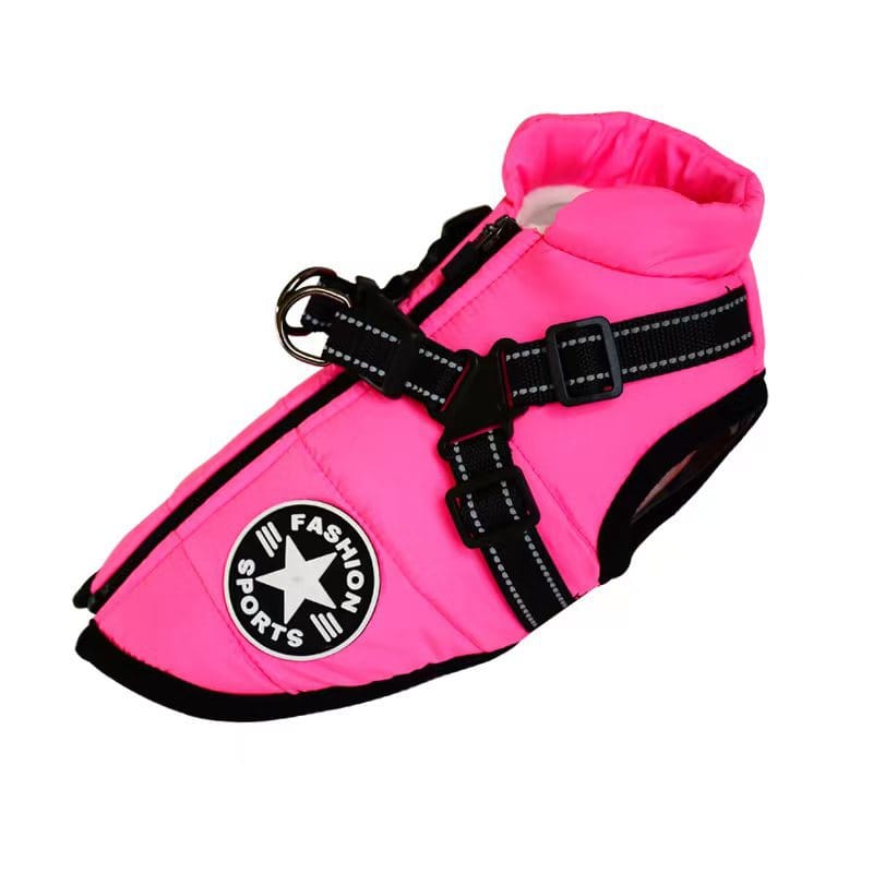 Vêtement protecteur pour chien, veste imperméable et chaude, harnais intégré pour plus de contrôle.