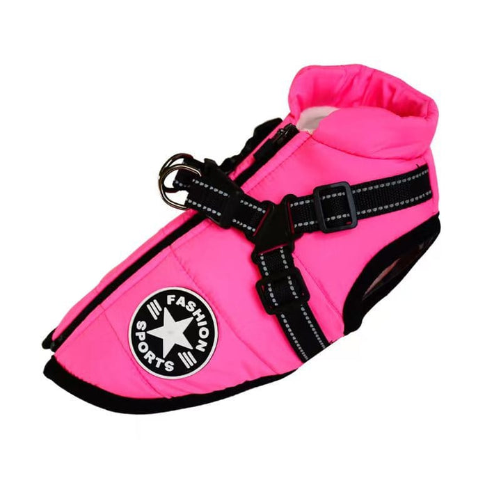 Vêtement protecteur pour chien, veste imperméable et chaude, harnais intégré pour plus de contrôle.