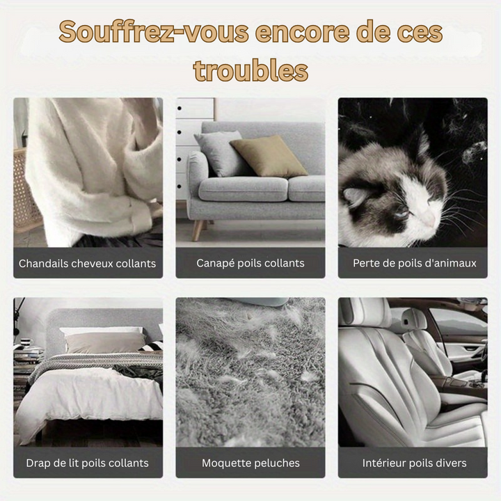 Nettoyez facilement poils d'animaux et peluches avec la brosse VelvetTouch double face pour textiles et meubles.