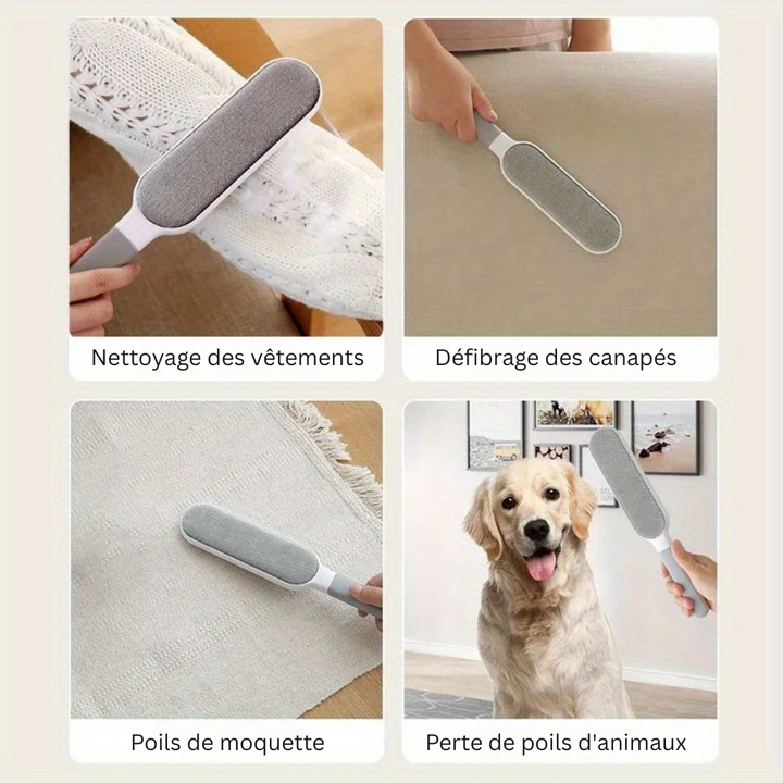 Brosse anti-poils VelvetTouch double face, gardez vos vêtements et meubles sans poils et impeccablement propres.