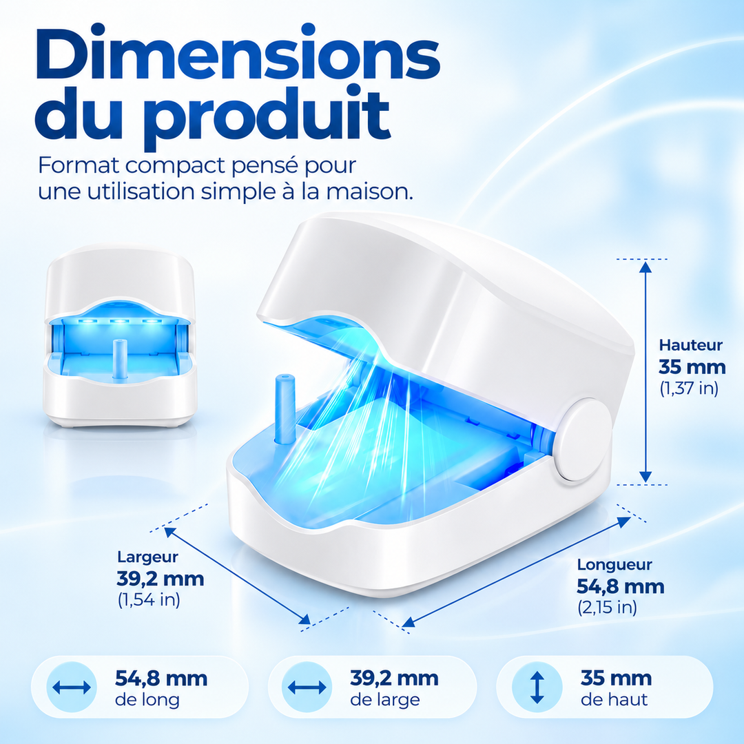 Soin des ongles maison avec laser, dispositif compact pour des mains impeccables et une beauté naturelle.