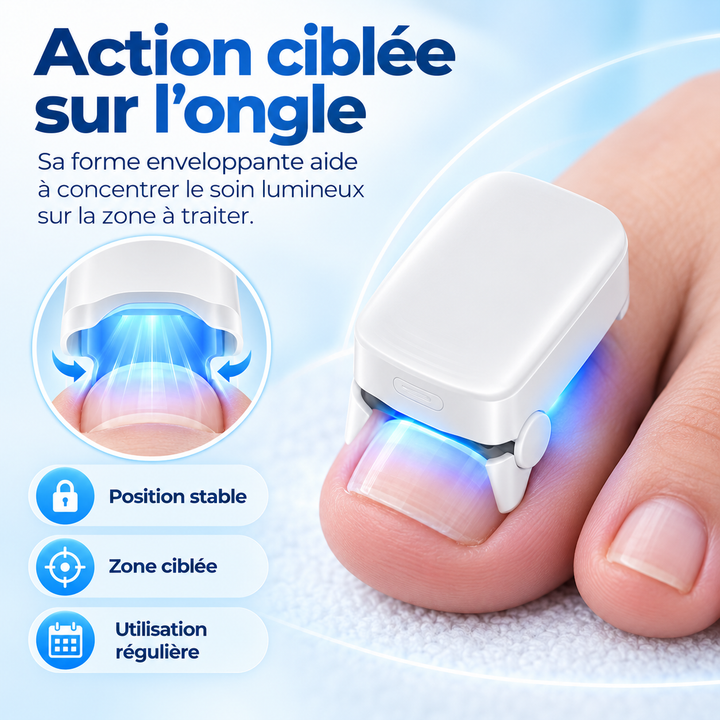 Routine beauté : appareil laser pour l'hygiène et le soin profond des ongles, résultats professionnels à la maison.