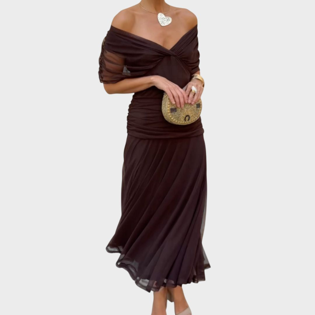 Robe longue élégante femme, col V, imprimé floral. Parfaite pour soirées d'été chic.