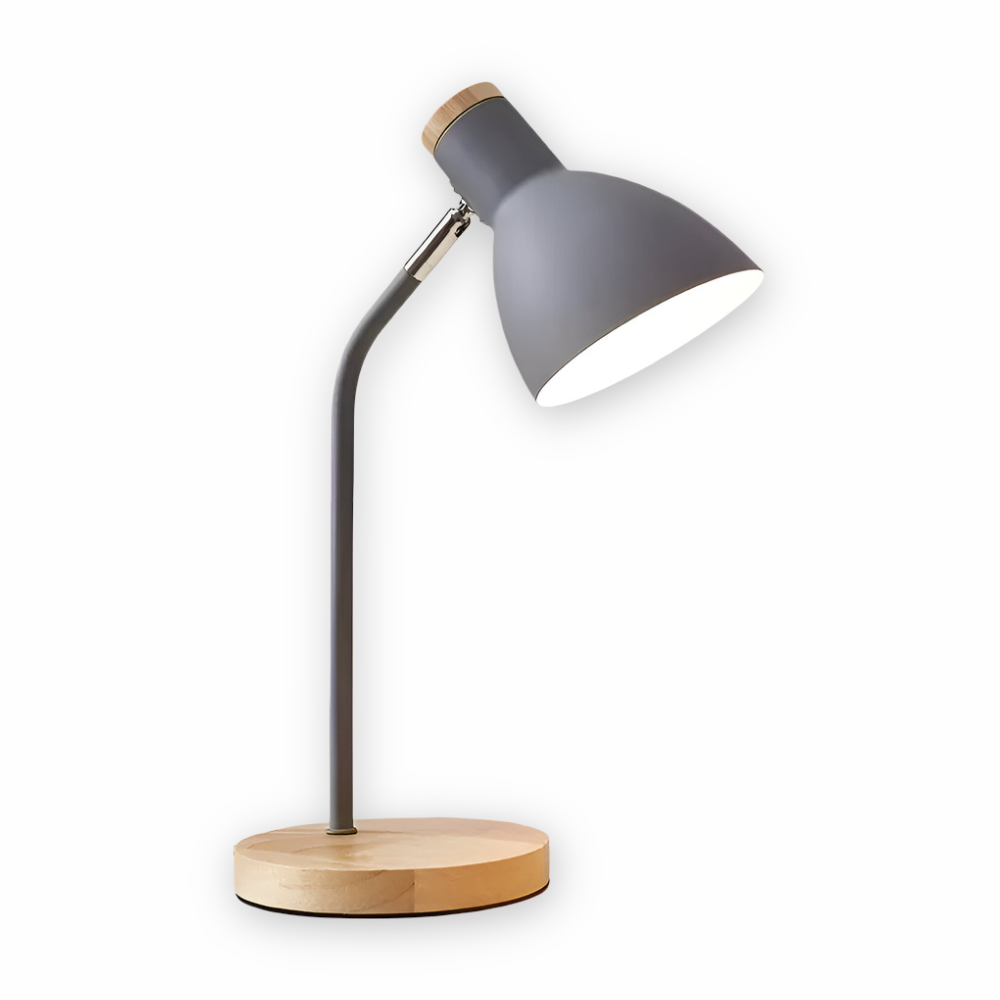 Lampe de bureau LED nordique sur table, ambiance lumineuse réglable, idéale pour lecture ou travail créatif.