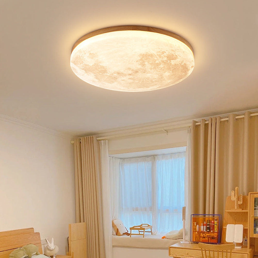 Lampe de plafond LED design nordique, forme de lune 3D, éclairage élégant et fonctionnel.