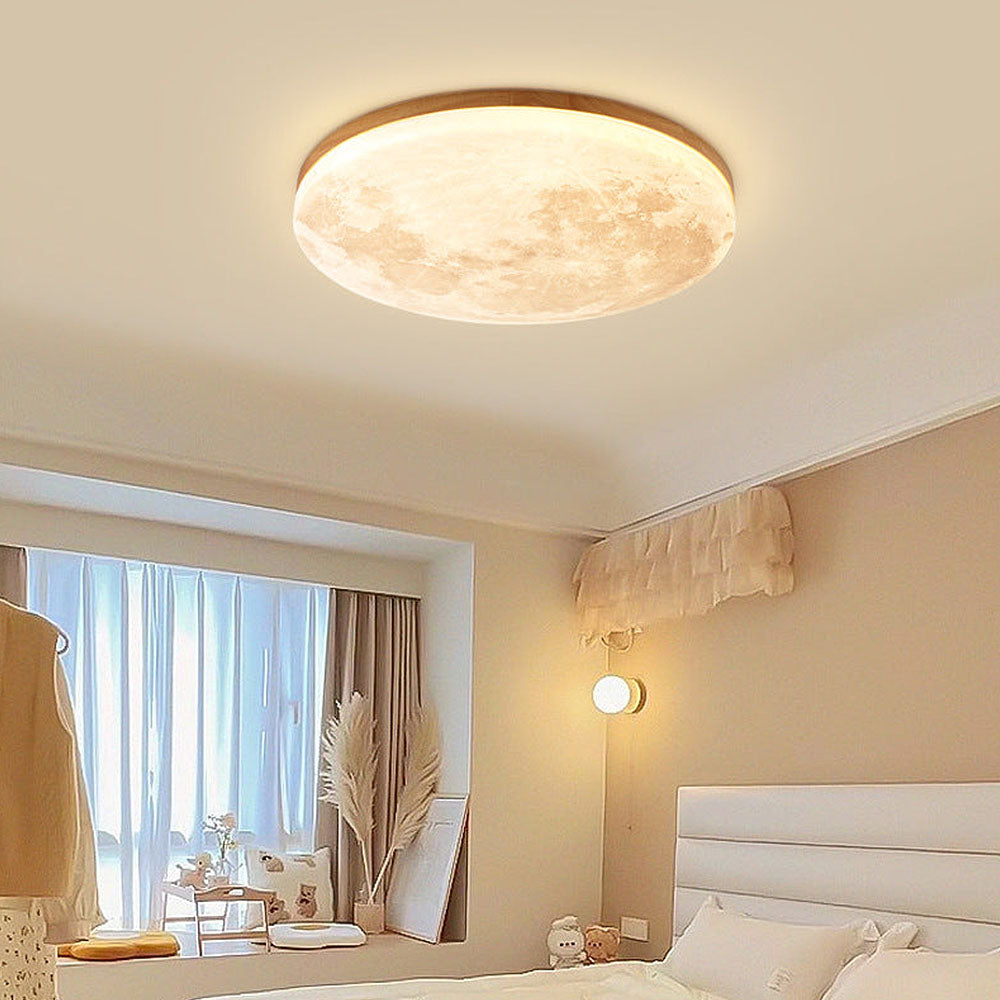 Lampe de plafond LED lunaire 3D moderne pour chambre, éclairage doux et élégant.