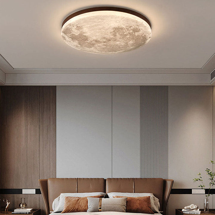 Éclairage design nordique: lampe de plafond lune 3D LED pour chambre moderne ou salon.