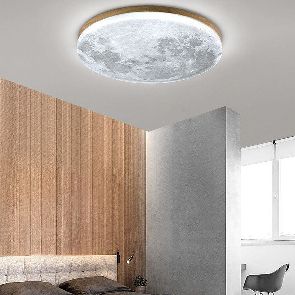 Plafonnier LED lunaire 3D, parfait pour chambre d'enfant, lumière douce et décorative.
