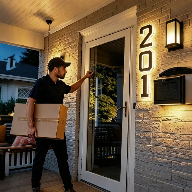 Numéro de maison LED alimenté par solaire, installation facile, parfait pour une visibilité accrue la nuit.