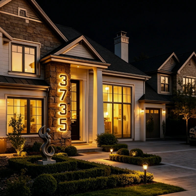 Signalétique d'adresse solaire LED design, visibilité optimale et économie d'énergie, pour votre façade.