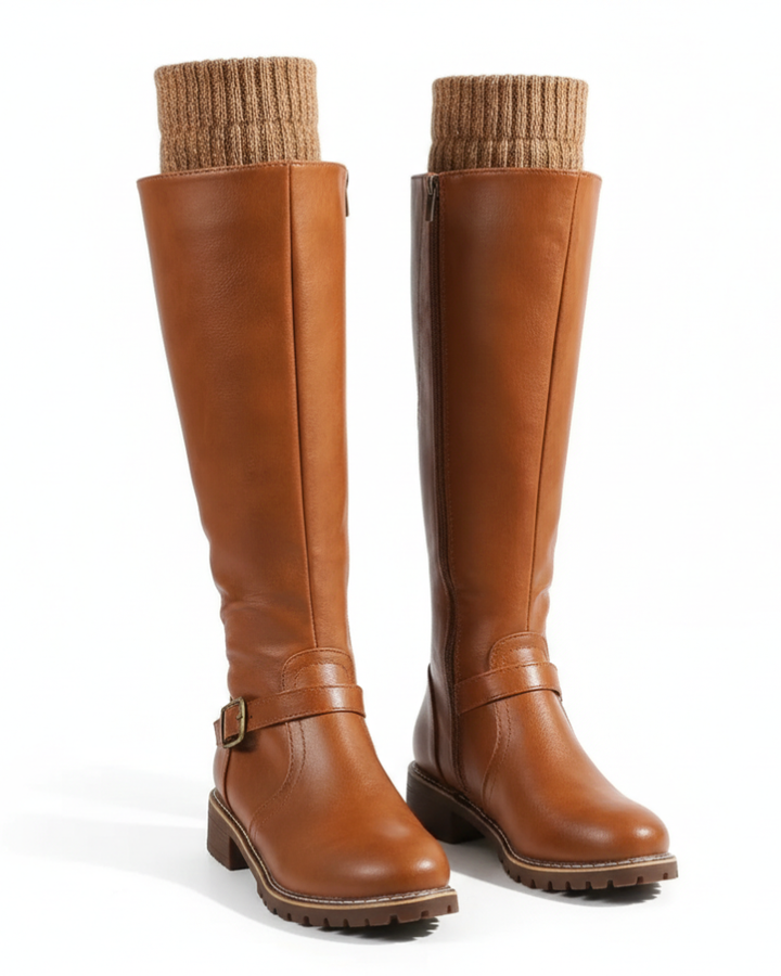 Bottes femme Nyla en cuir noir, idéales pour le travail et la ville. Chaussures habillées polyvalentes.