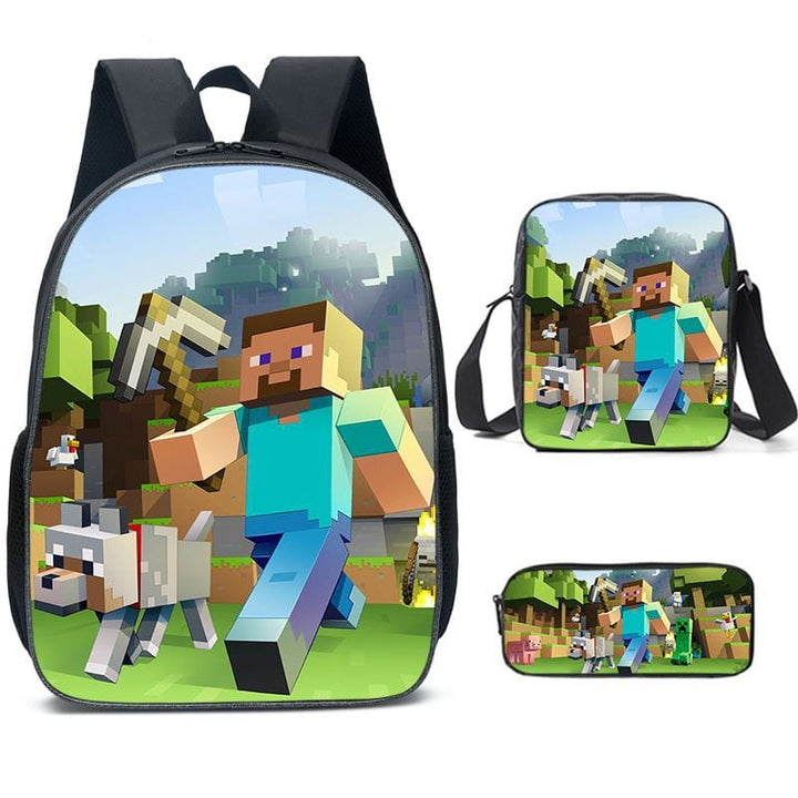 Cartable Minecraft pour enfants, sac à dos scolaire Thème Aventure. Idéal pour la rentrée et les jeux vidéo.