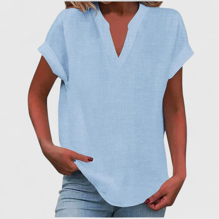 Tendance blouse femme col V décontractée, élégance et confort pour votre mode de printemps.