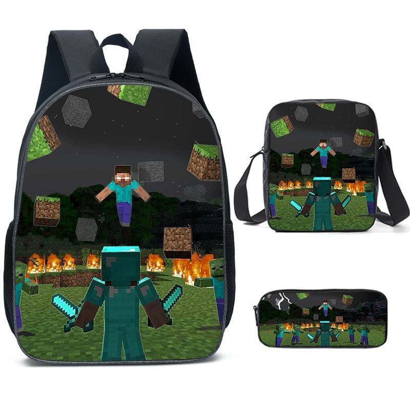 Sac à dos enfant Minecraft Creeper, motif pixel art pour l'école. Parfait pour les jeunes fans d'aventure.