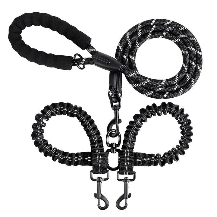 Laisse confortable en nylon pour 2 chiens, avec rotule 360° pour éviter les nœuds et tiraillements.