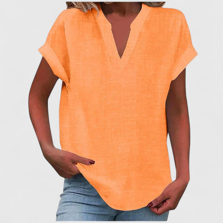 Blouse femme col V pour le quotidien, décontractée, chic et confortable pour l'été.