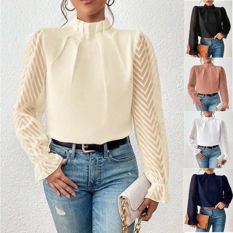 Blouse Sophie élégante à motif, manches longues. Idéale pour une tenue de bureau femme ou un style décontracté chic.