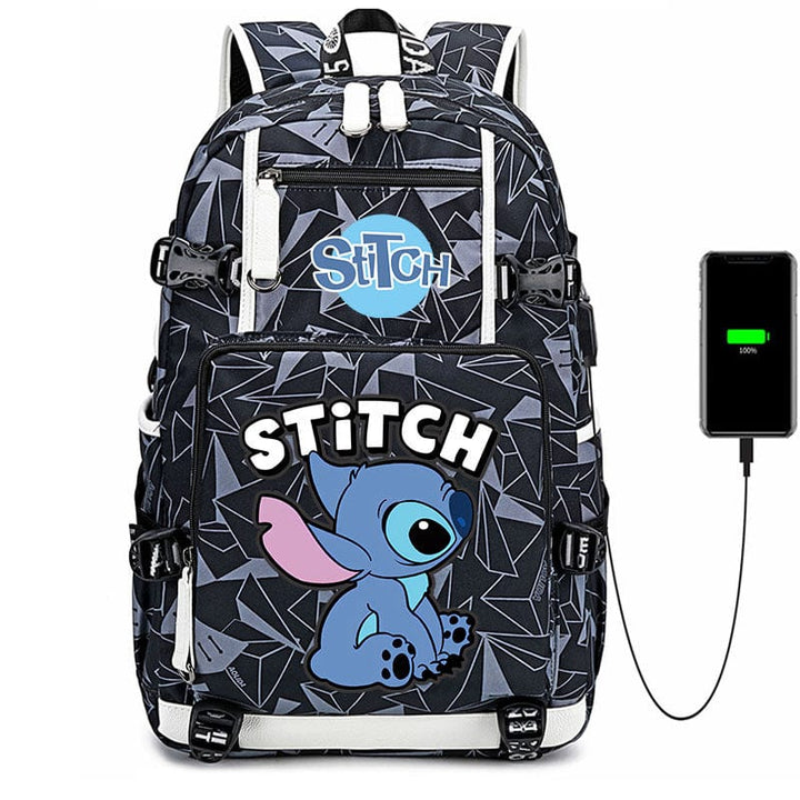 Sac d'écolier Stitch renforcé, style unique pour enfant, résistant à l'usure.