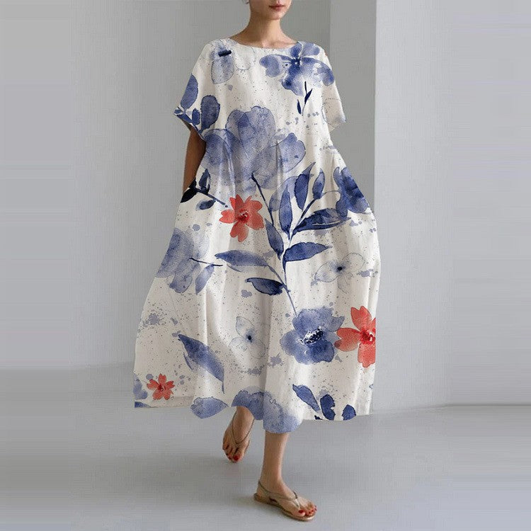 Confortable robe midi fleurie Sareno pour femmes. Idéale pour les journées d'été et de printemps, mode féminine.