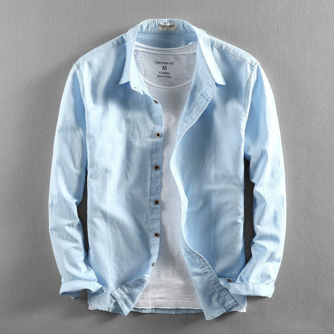 Chemise boutonnée décontractée Logan pour hommes, manches longues. Style intemporel, parfaite pour printemps/été.