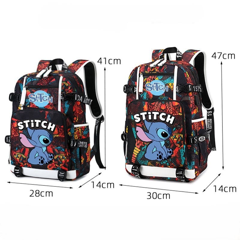 Sac à dos scolaire Stitch renforcé, grand compartiment pour la rentrée.