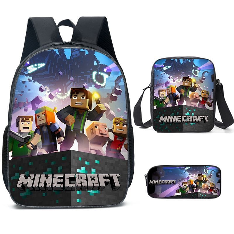 Cartable enfant Minecraft avec personnages iconiques. Sac à dos rentrée scolaire pour jeunes écoliers fans.