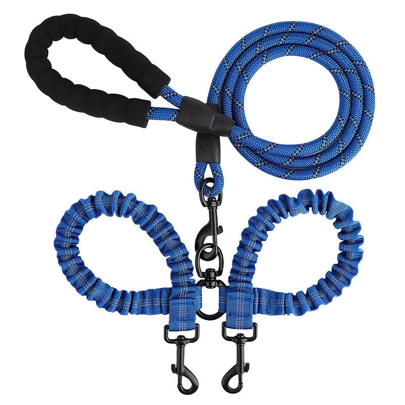 Laisse double chien 360° en nylon, offrant une grande liberté et évitant les enchevêtrements lors des balades.