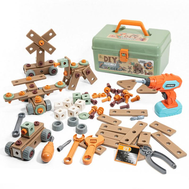 Kit d'outils de construction coloré pour enfants. Jouet éducatif et créatif, parfait pour le bricolage.