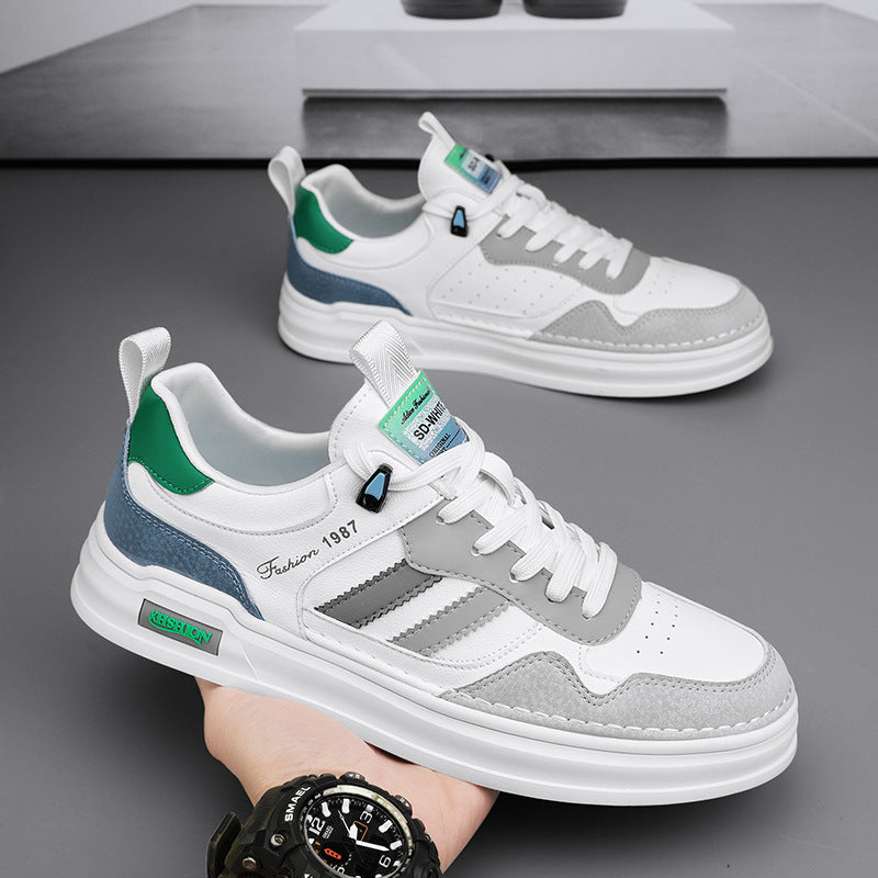 Baskets homme modernes, look urbain décontracté, dotées de bandes latérales distinctives et confortables.