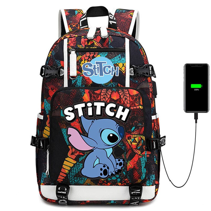 Sac d'école Stitch bleu, renforcé, ergonomique pour jeune écolier.