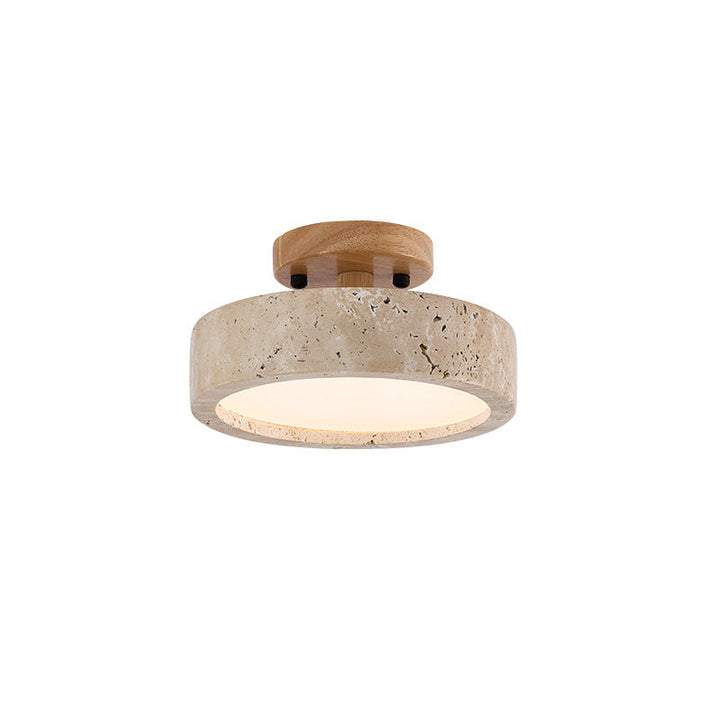 Lampe plafond LED ronde en travertin avec fonction de changement de couleur. Design moderne pour décoration.