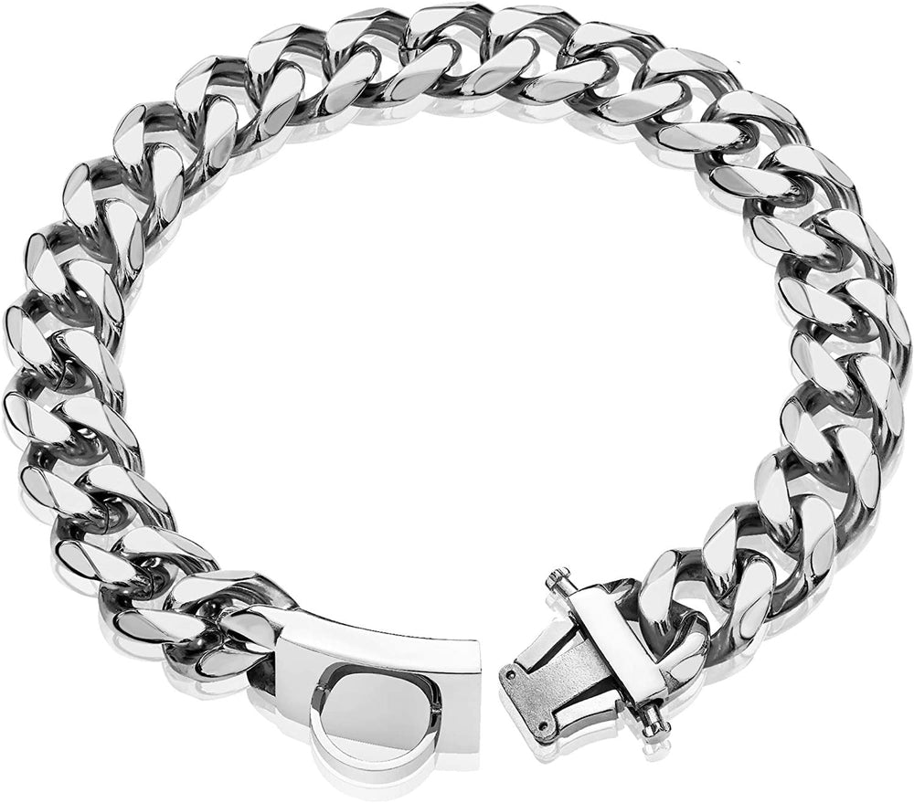 Collier acier titane robuste pour chien moyen ou grand, design élégant or et argent, confort et durabilité.