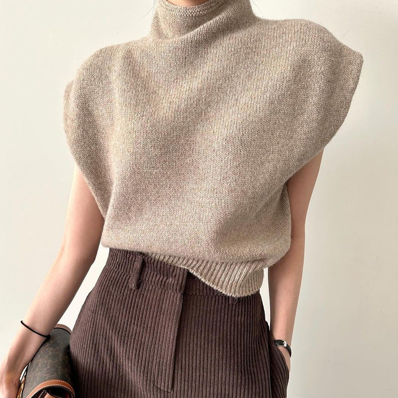 Pull sans manches élégant à col roulé pour femme, idéal pour l'automne et l'hiver. Confortable et chic.