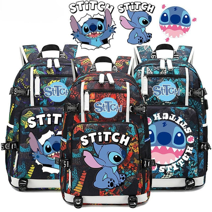 Cartable enfant Stitch bleu renforcé pour la rentrée scolaire.