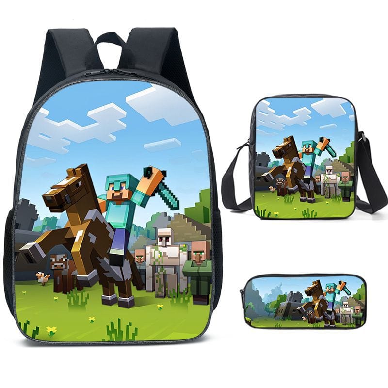 Sac à dos Minecraft pour l'école, inspiré du jeu vidéo populaire. Cartable enfant Thème Aventure.