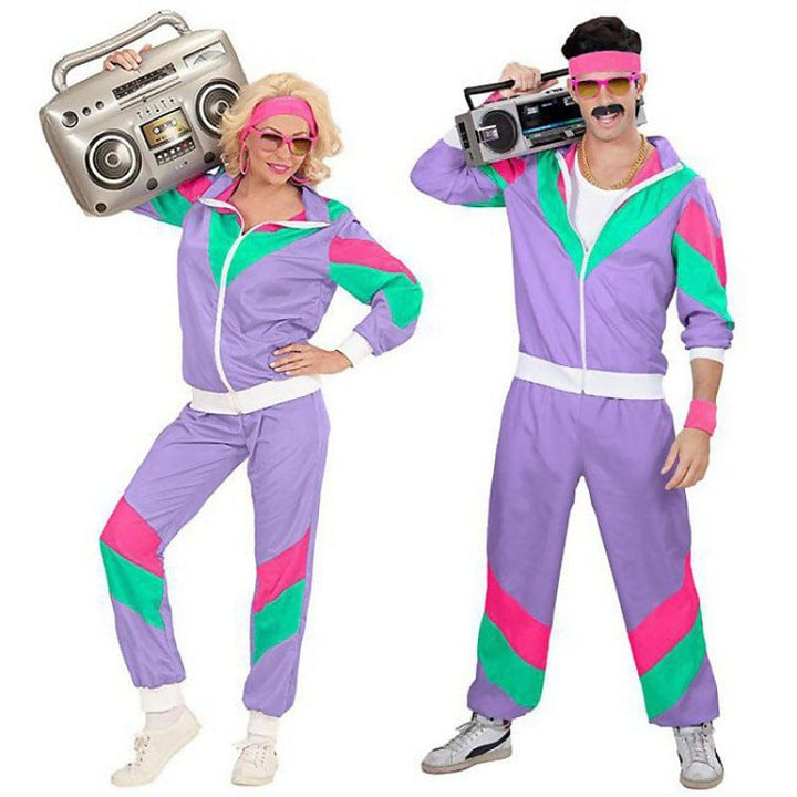 Costume rétro disco homme/femme, parfait pour fête déguisée thème 80s.