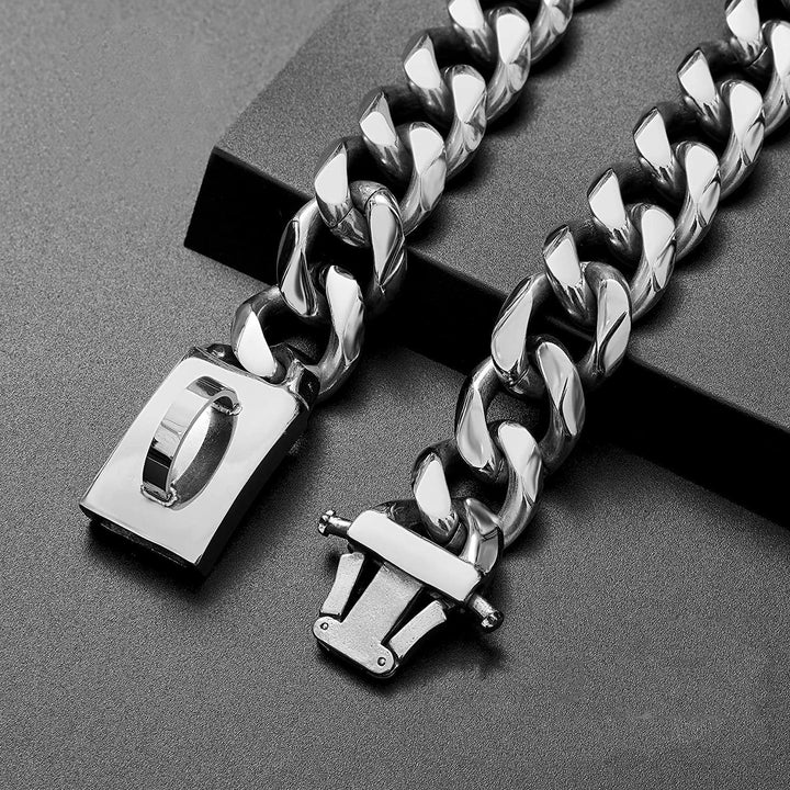 Collier chien acier TitanSteel or et argent, très robuste et confortable pour chien moyen à grand, durabilité assurée.
